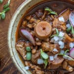 Thíŋpsiŋla stew with prairie turnips, turkey, gaujillo chilis and tepary beans