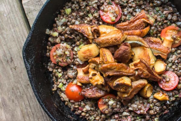 Lentils with lovage soffrito and Gyroporus cyanescens recipe