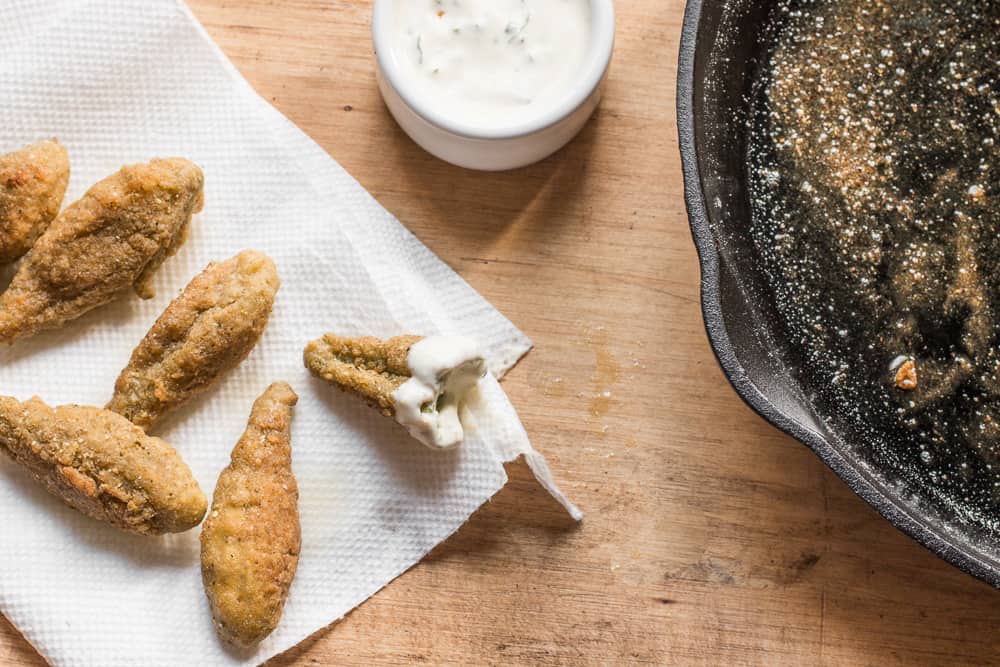 Cornmeal Fried Milkweed Pods Recipe with Ramp Ranch Dressing