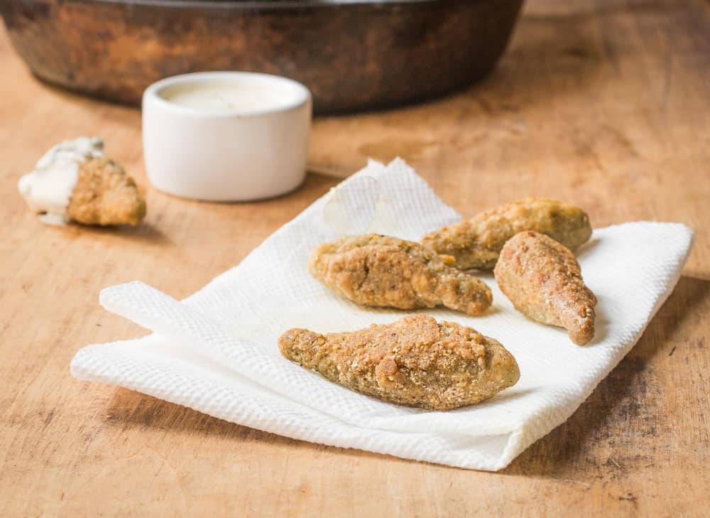 Fried milkweed pods with ramp ranch dressing