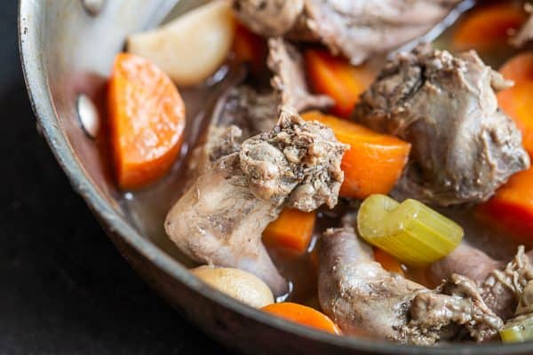 Braising squirrel with vegetables