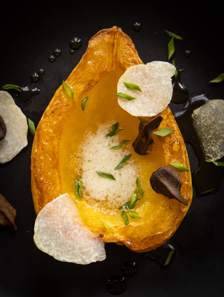 Squash with Truffled Maple Syrup, Honey Truffles and Butternuts