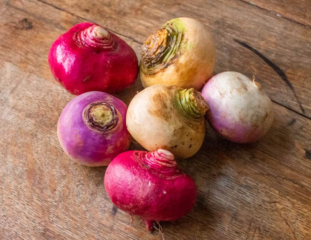 Scarlet, purple top, and golden turnips 