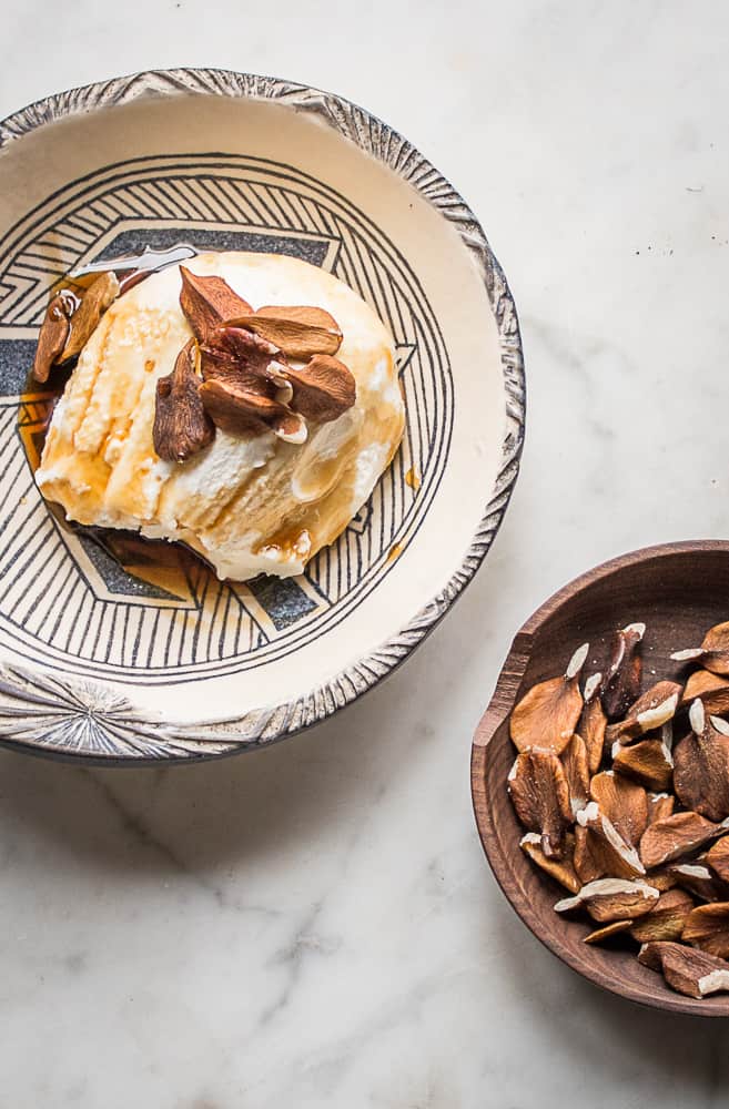 Labneh with butternuts and pine cone mugolio syrup