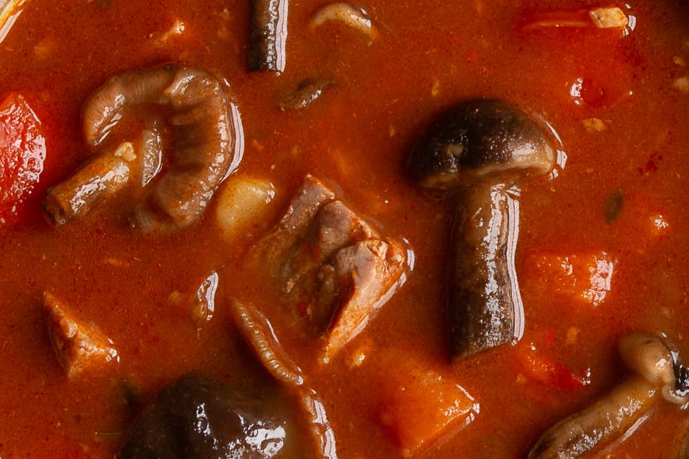 Venison goulash or gulyas with honey mushrooms recipe