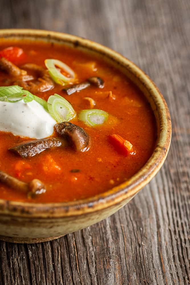 mushroom goulash in a bowl