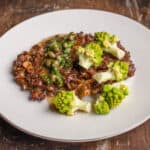 Cauliflower mushroom steak recipe with caper pan sauce and romanesco