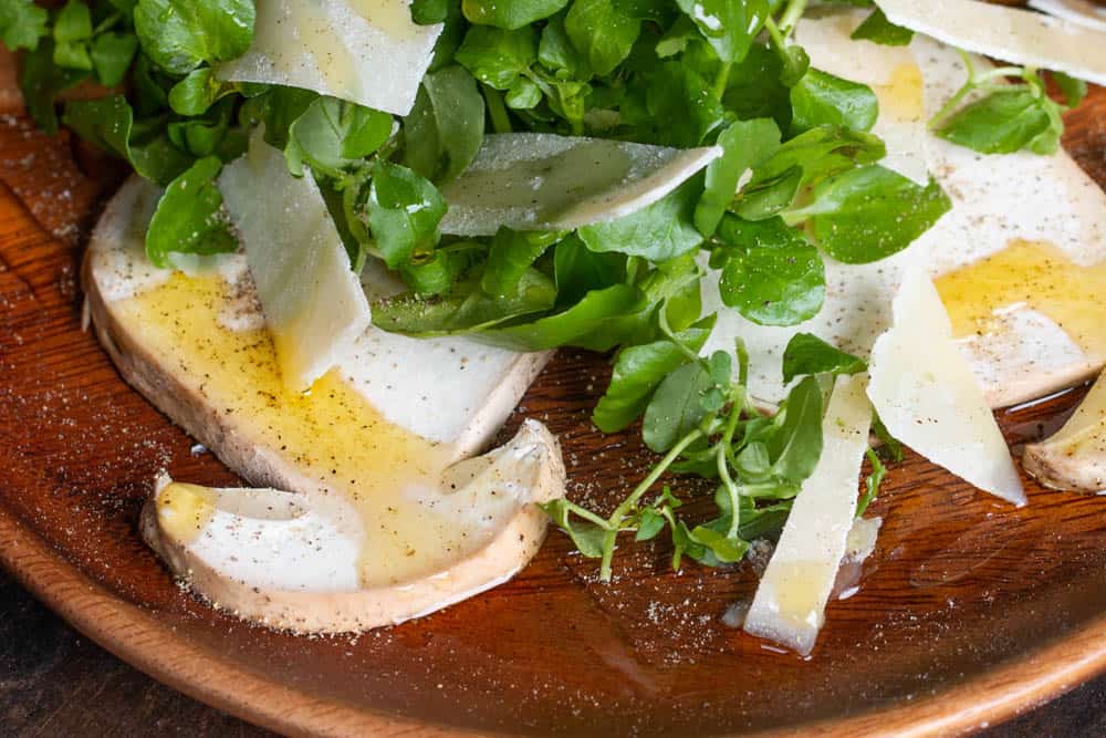 Italian style Raw porcini mushroom and watercress salad