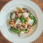 fettucine with squirrel giblets in a bowl