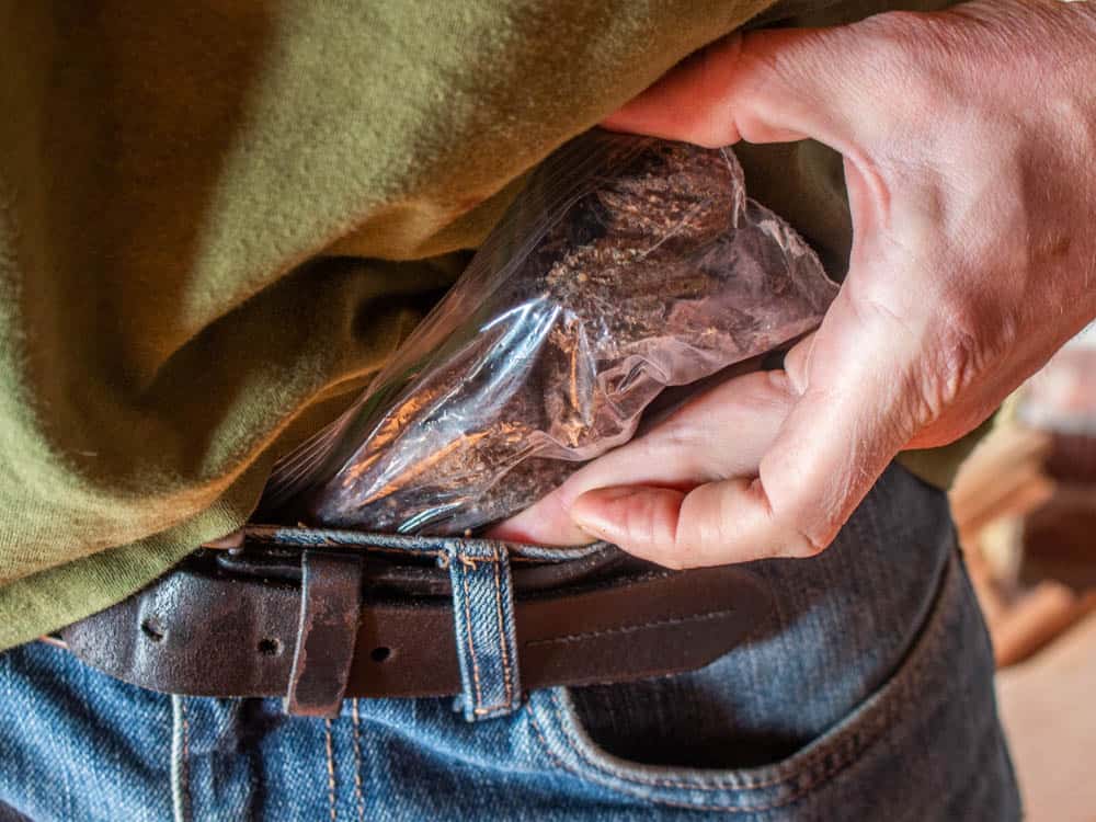 Preparing butternuts for travel by hiding them in your crotch