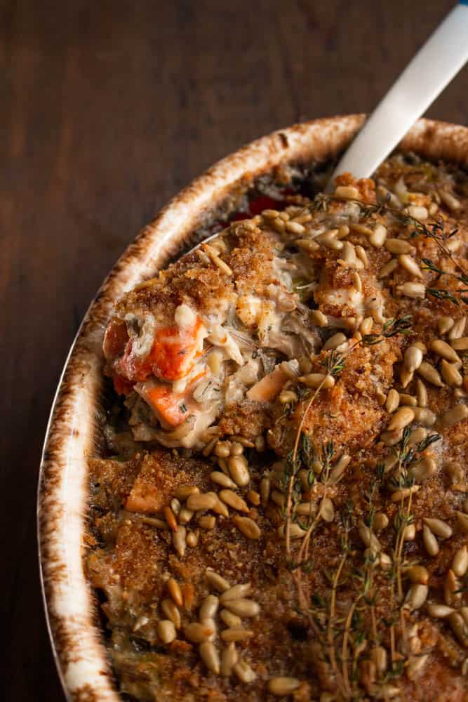 Wild rice casserole with chicken of the woods mushrooms recipe