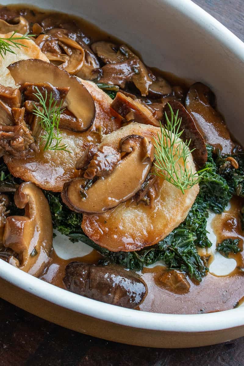 Daikon radish recipe with mushrooms and kale