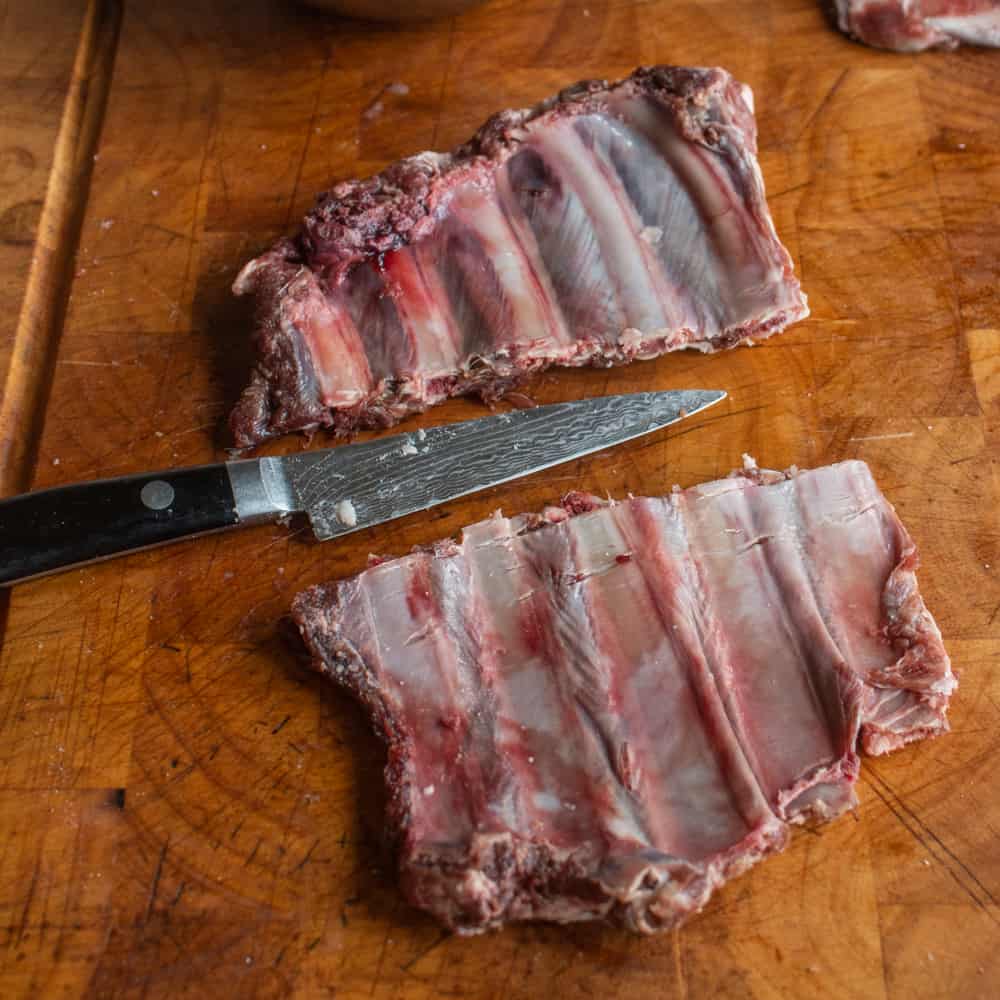 cutting venison or deer ribs into pieces