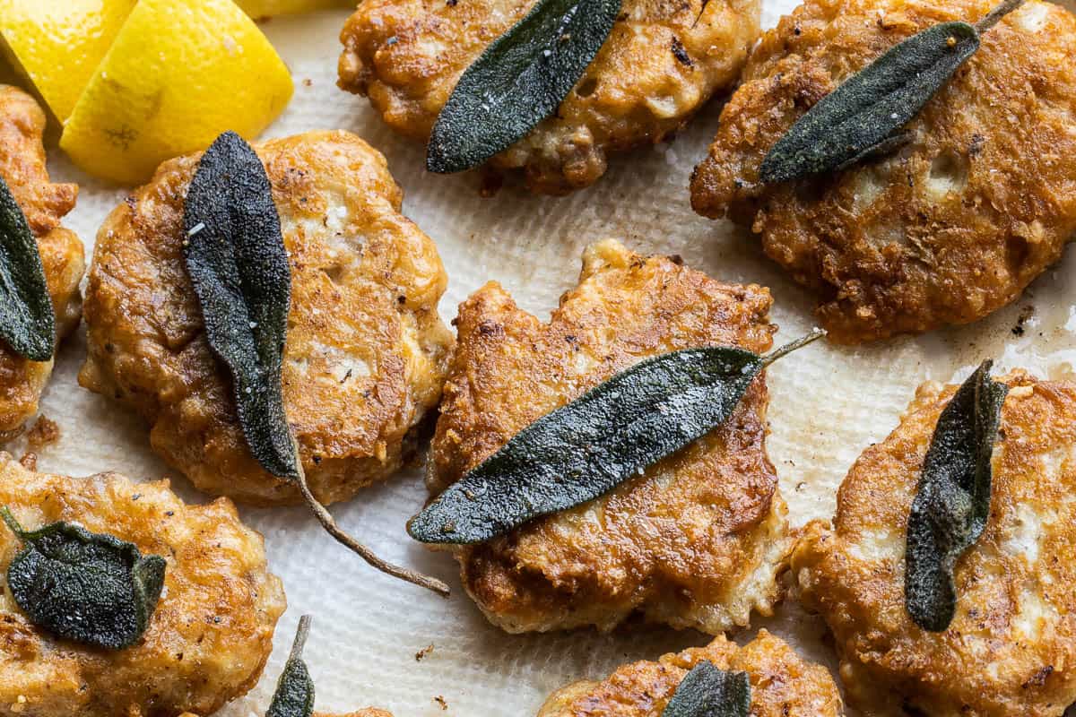 Lamb brain recipe fritters with lemon and sage