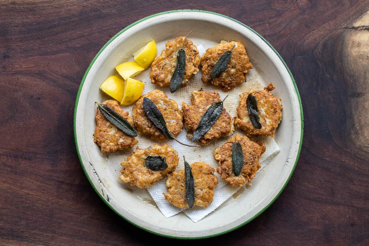 Lamb brain recipe fritters with lemon and sage