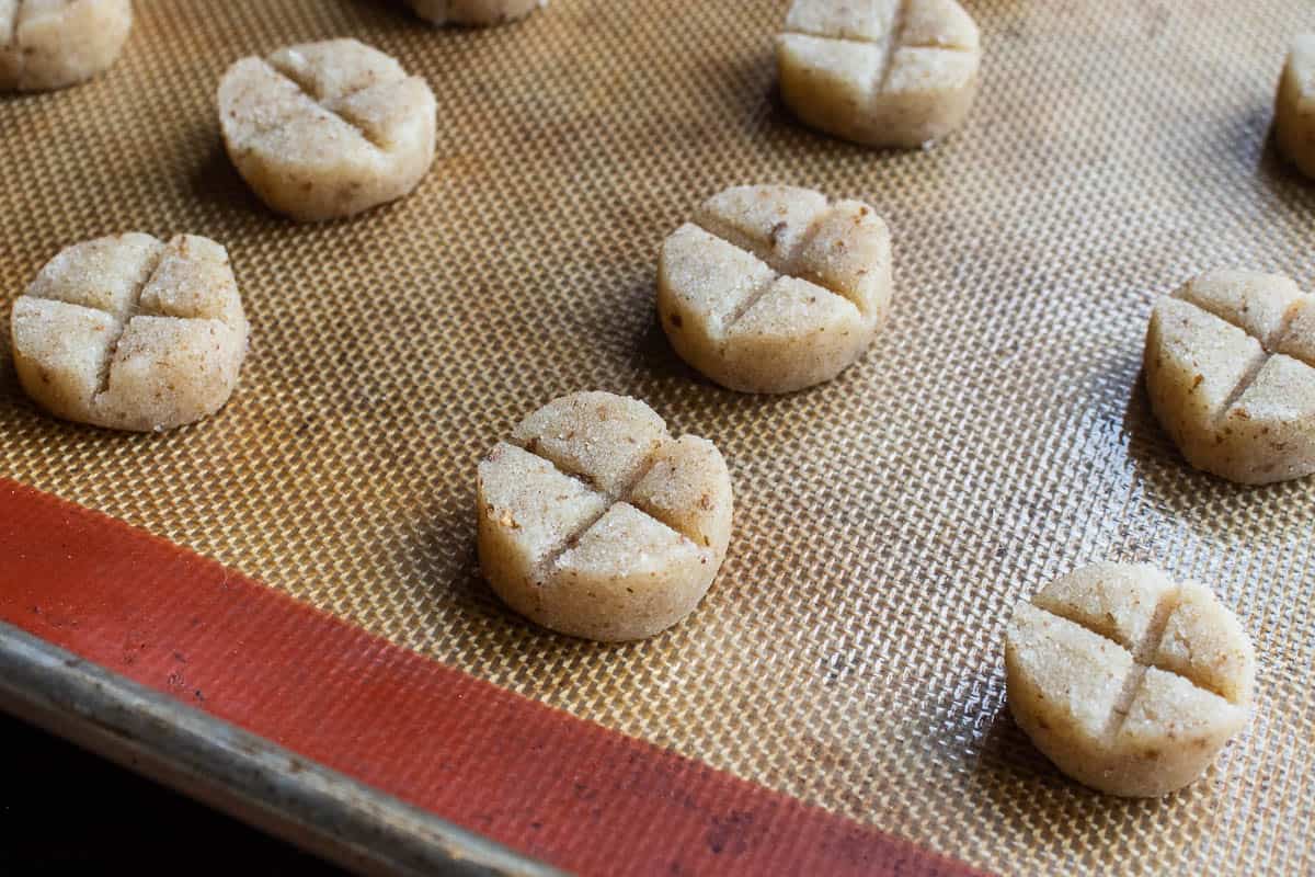 baking candy cap cookies on a silicone mat