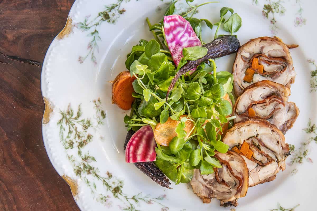 Rabbit roulade with a green salad