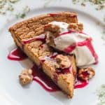 Hackberry souffle with chokecherry sauce and black walnuts