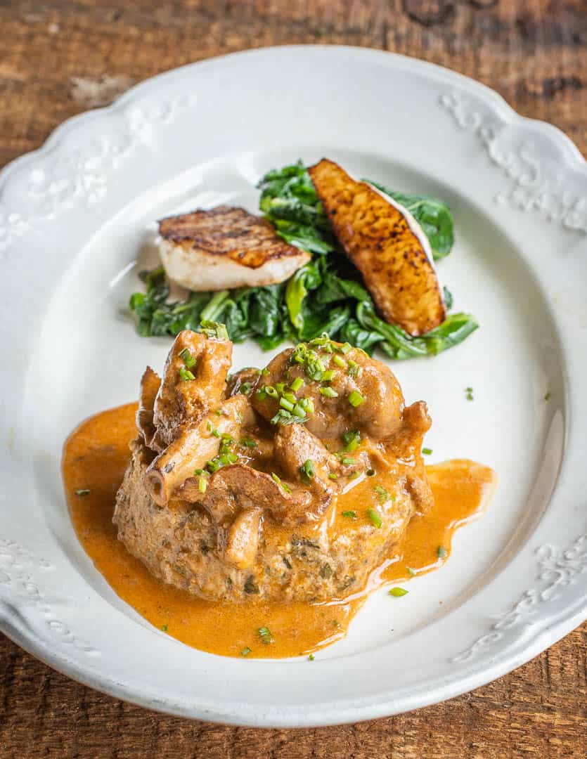 Meatloaf Steaks with Hedgehog Mushrooms