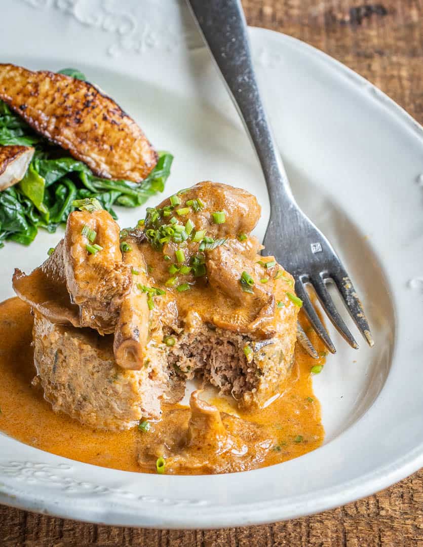 Meatloaf Steaks with Hedgehog Mushrooms