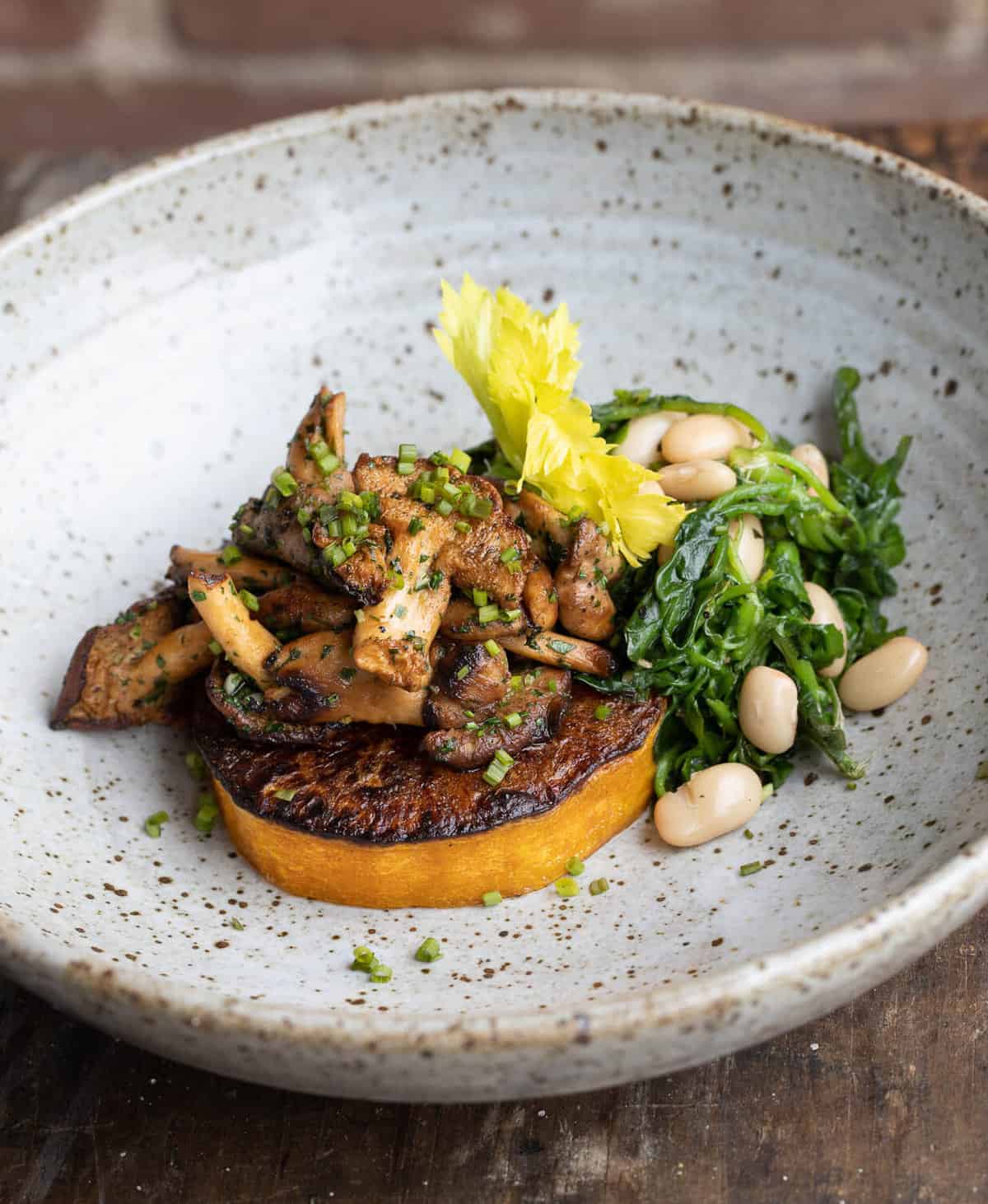 Butternut squash steaks with hedgehog mushrooms, watercress and salsa verde (5)