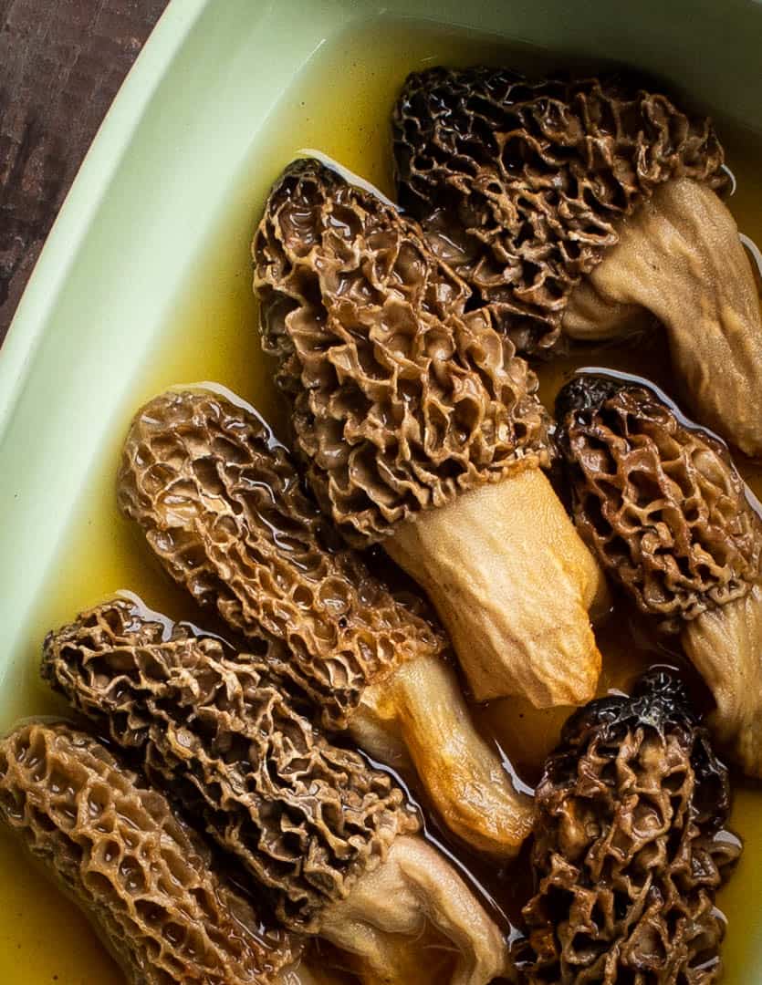 Rehydrating dried morel mushrooms