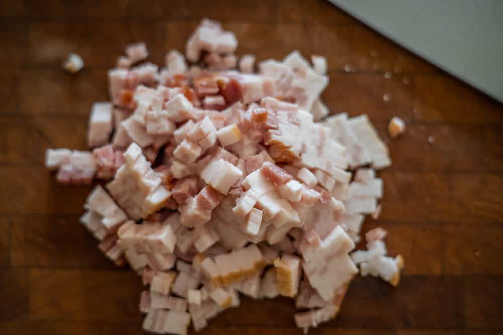 Dicing bacon ¼ inch 