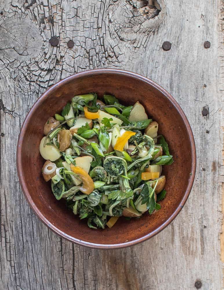 Dried fiddlehead potato salad with fermented ramp seeds (1)