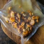 Fermented chanterelle mushrooms in a vacuum bag