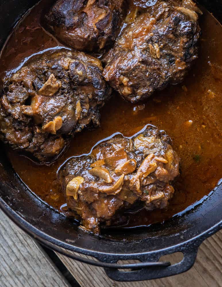 Cooking oxtails in a pot 