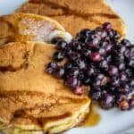 Pine pollen pancakes with mugolio pine cone syrup and wild blueberries