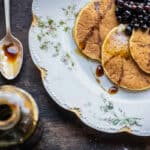 Pine pollen pancakes with mugolio pine cone syrup and wild blueberries