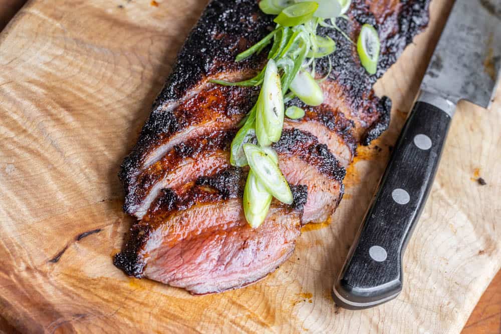 Blackened venison flank steak