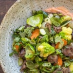 Venison shoulder hash with vegetables and spicy sour cream