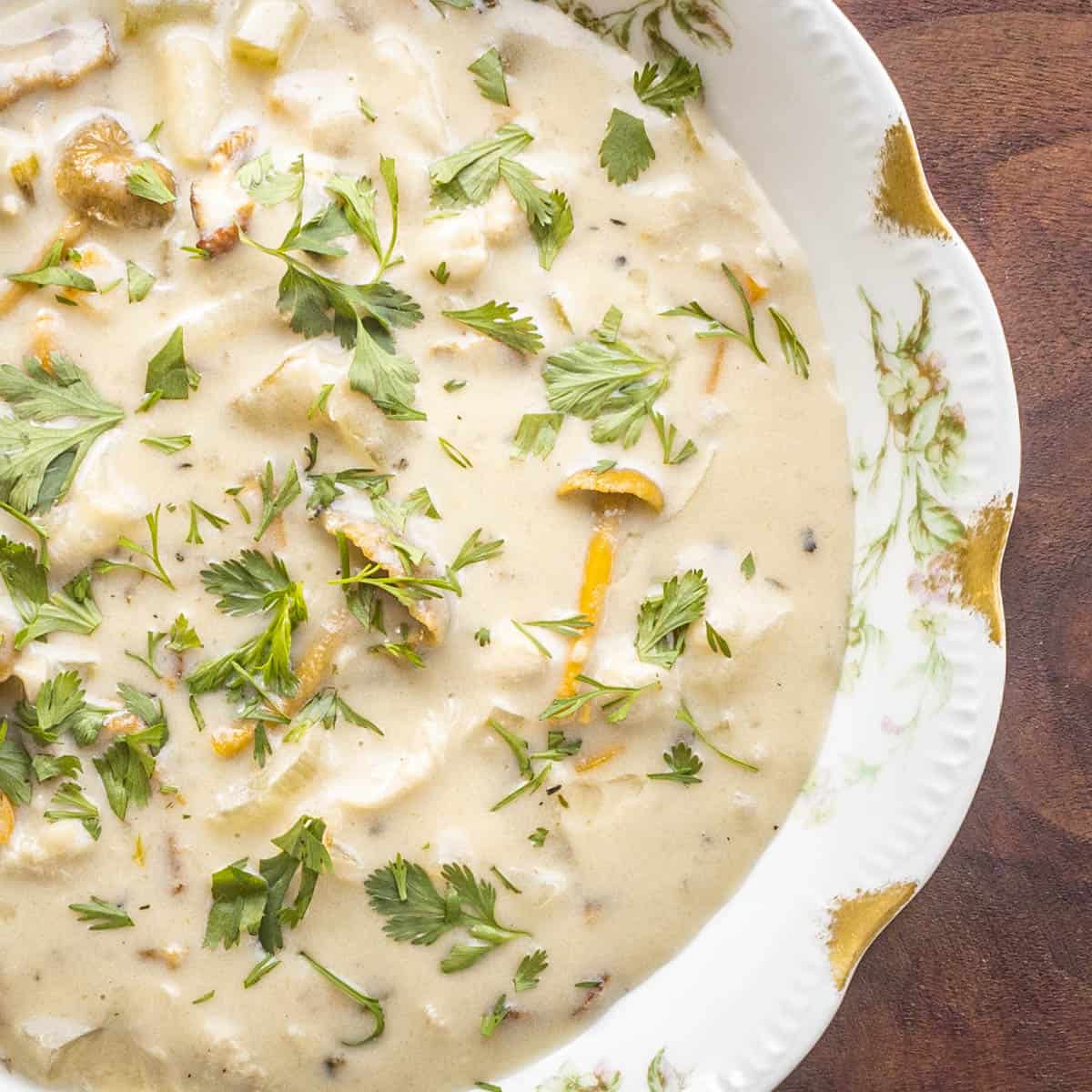 Wild Mushroom Chowder with Leeks and Bacon