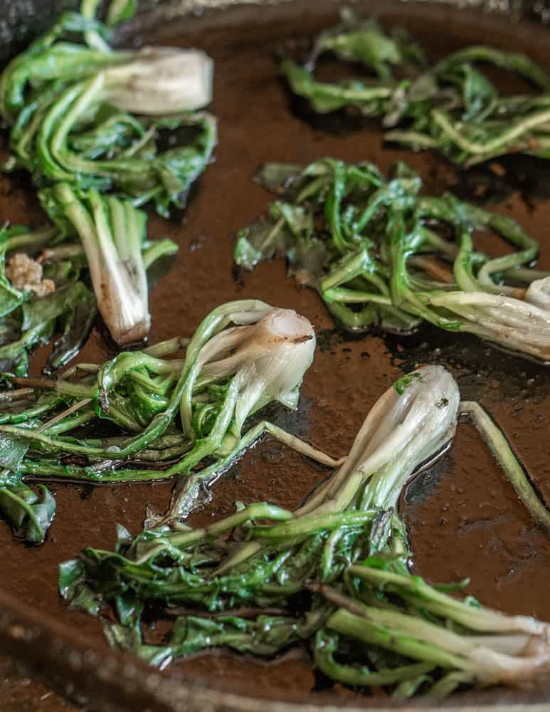 Cooking dandelion crowns