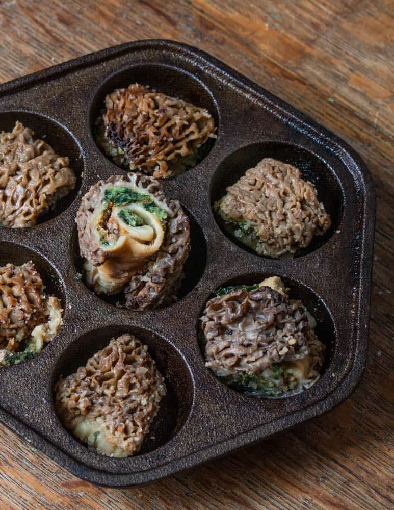 Baked morels with garlic herb butter and breadcrumbs recipe