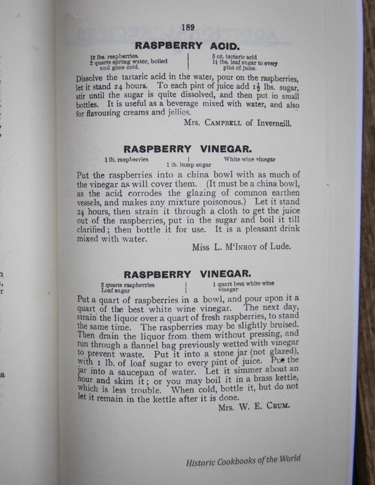 Historical raspberry vinegars