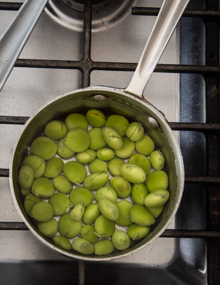 Green Kentucky Coffee Beans cooking in a pot