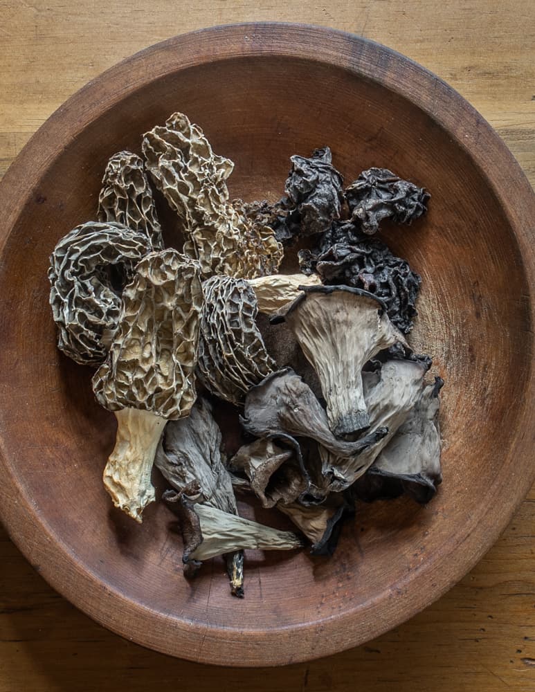 Dried morels, black trumpets and Gyromitra korfii