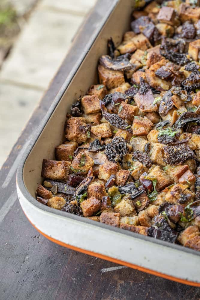 Dried morel mushroom stuffing with gizzard confit