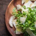 Raw porcini salad with chickweed, watercress and parmesan