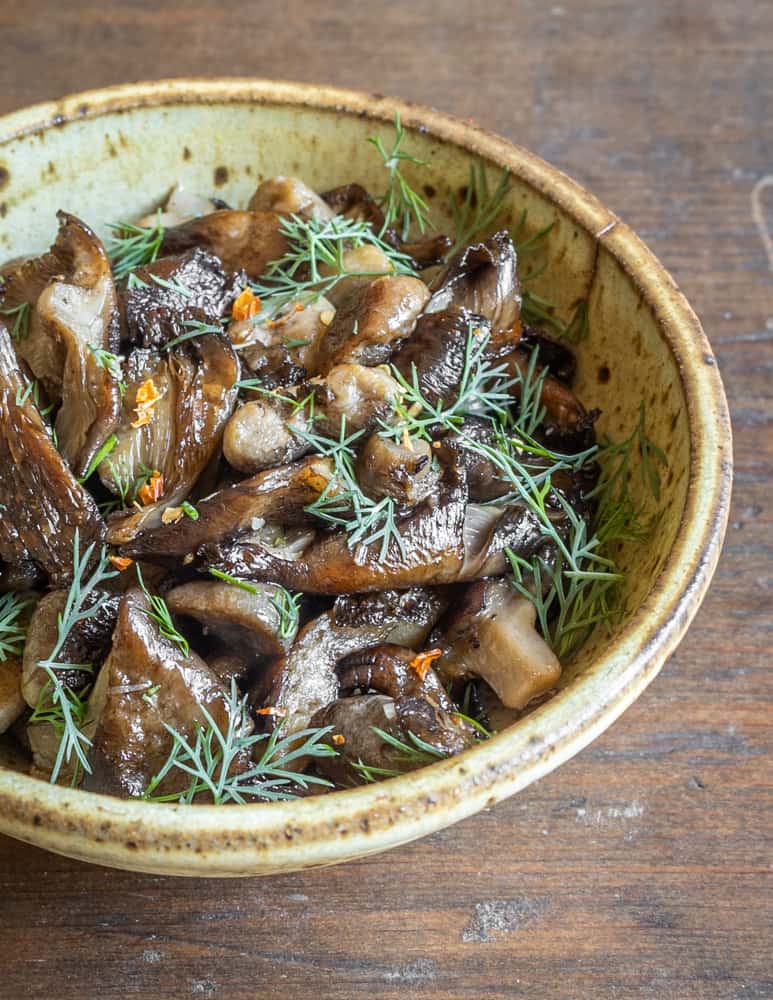 Slow cooked honey and aborted entoloma mushrooms