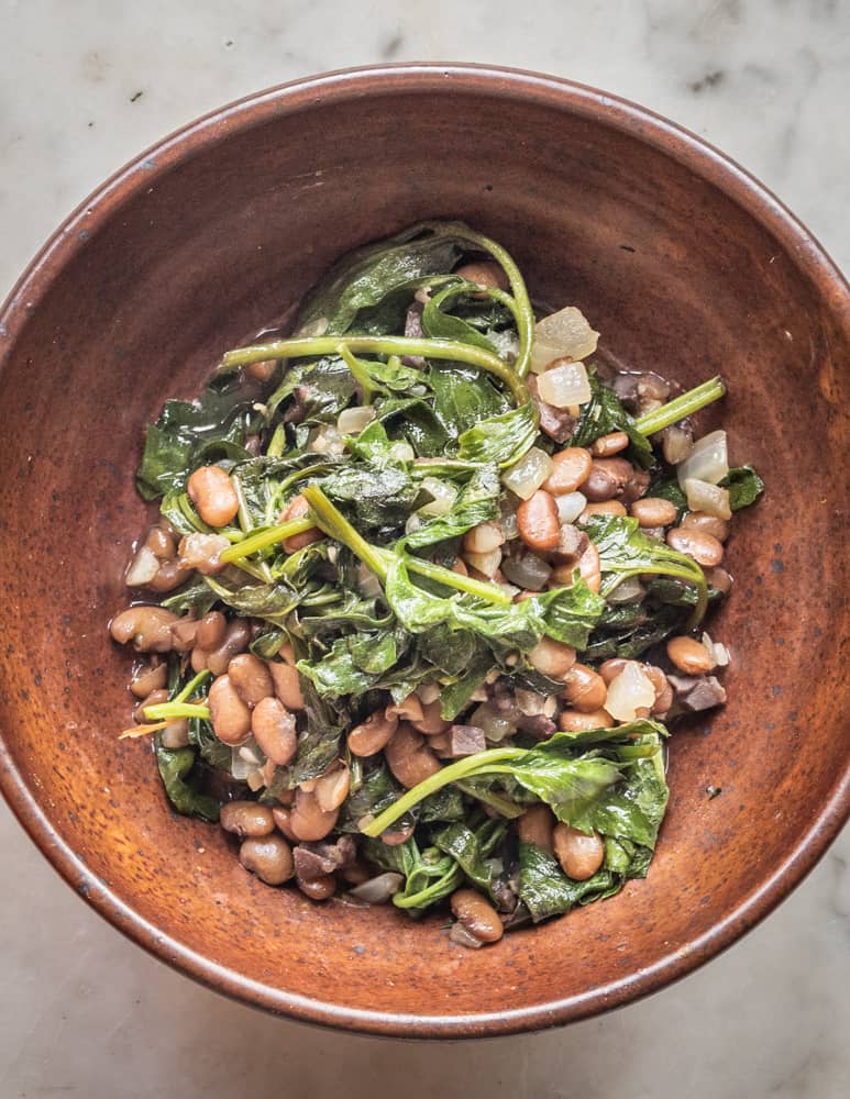 Sochan with heirloom tepary beans and bacon 