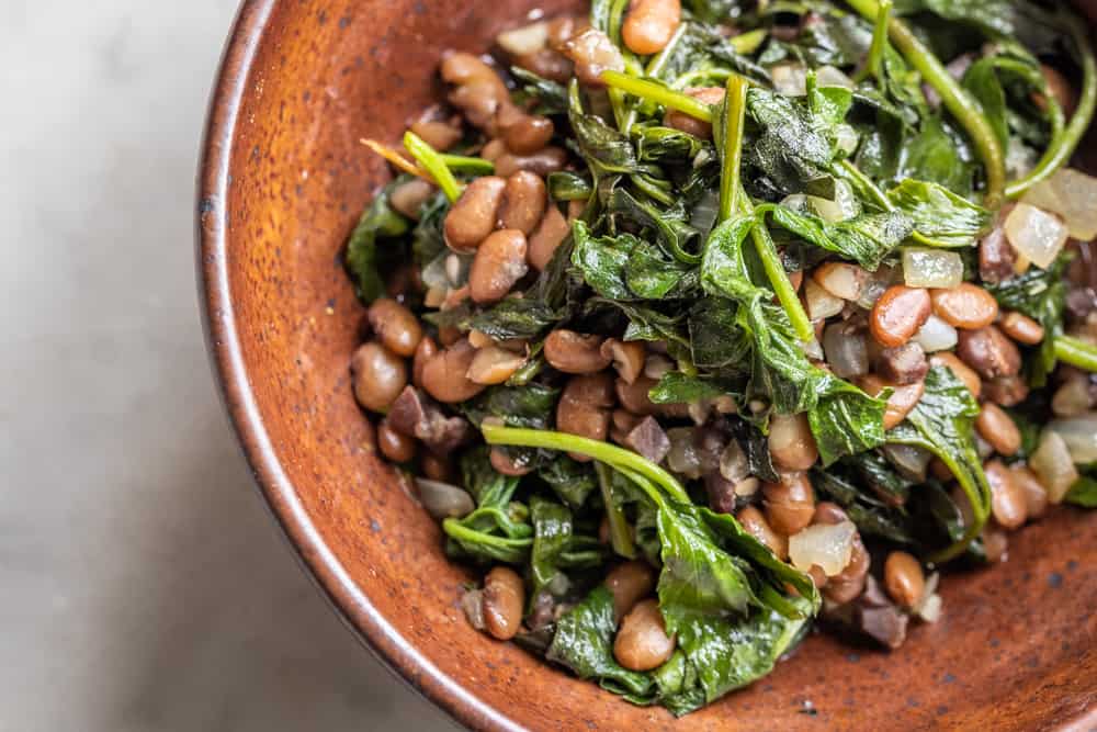 Sochani with heirloom tepary beans and bacon