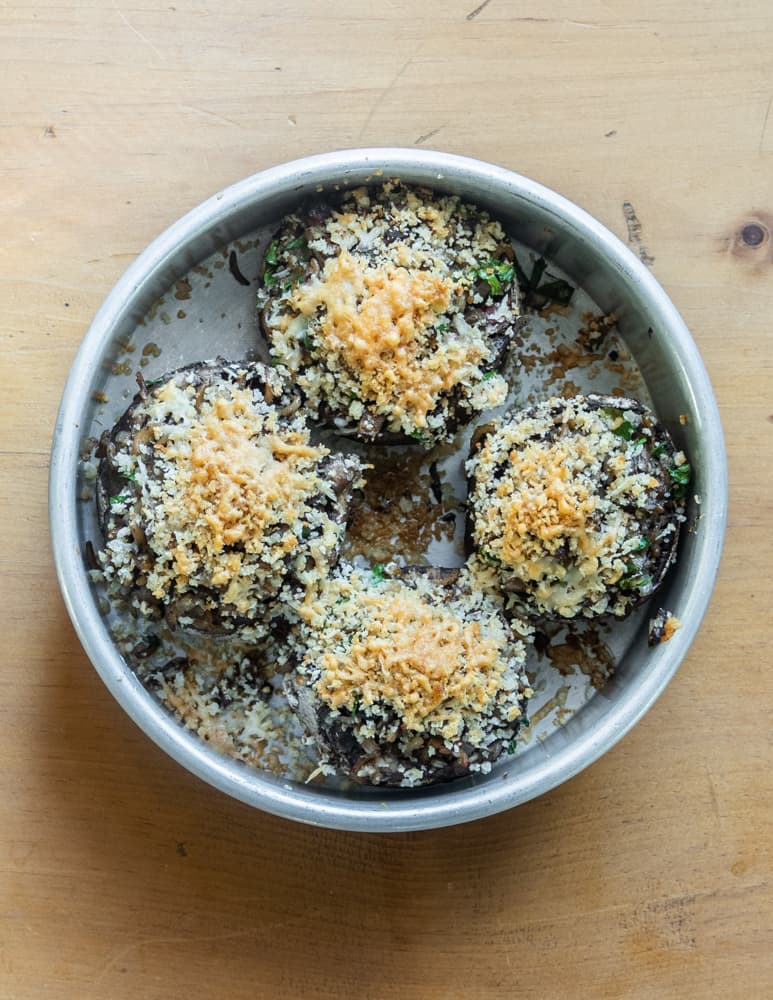 Stuffed parasol mushroom caps with wild rice