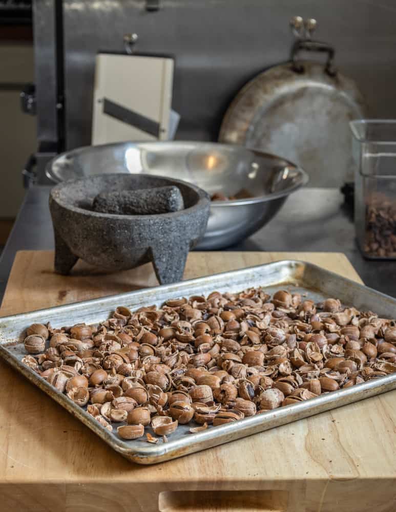 Cracking and shelling dried acorns