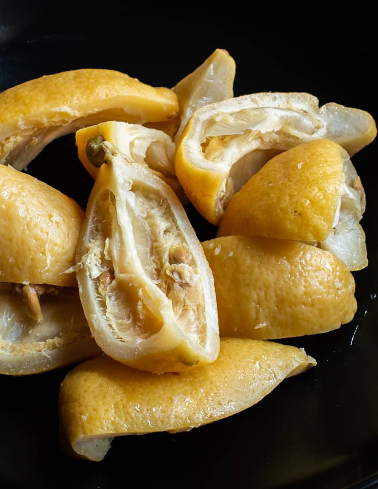 Fermented Lemons in a bowl.