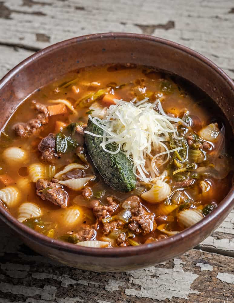 Pasta Fagioli Soup with Stinging Nettles