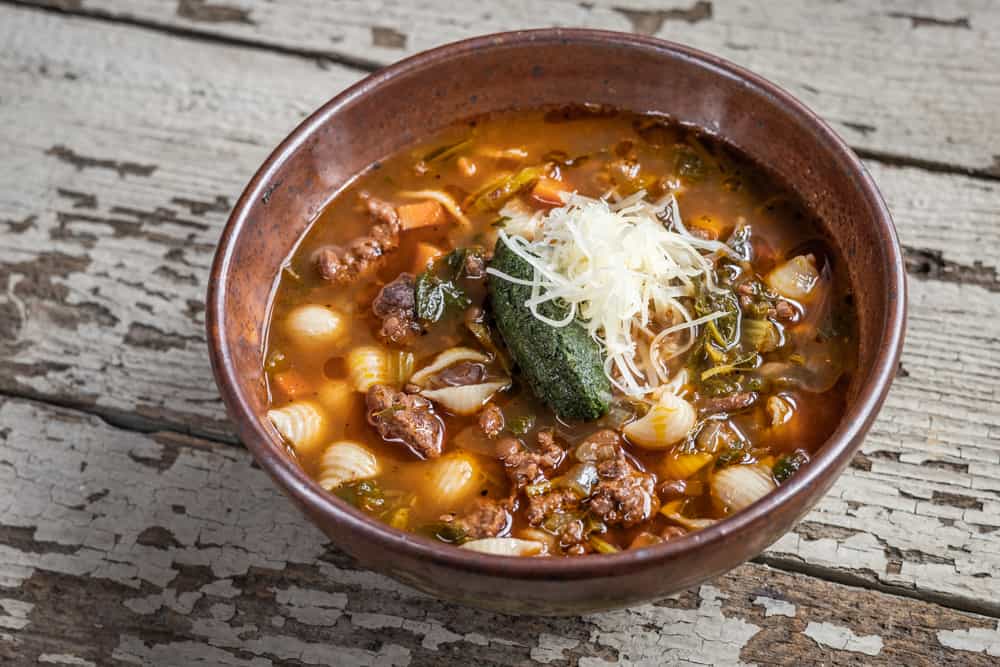 Pasta Fagioli Soup with Stinging Nettles